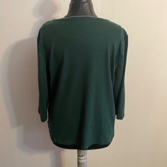 CJ Banks Green/Silver embellished V-neck 3 buttons top. size 1X - Picture 2 of 3
